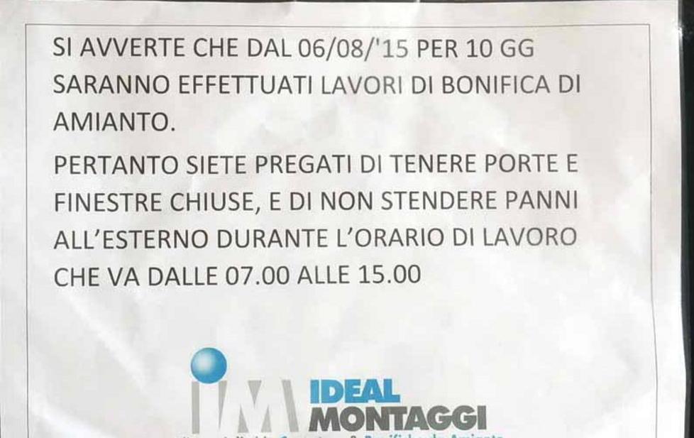 Bonifica dell’amianto: cominciano i lavori