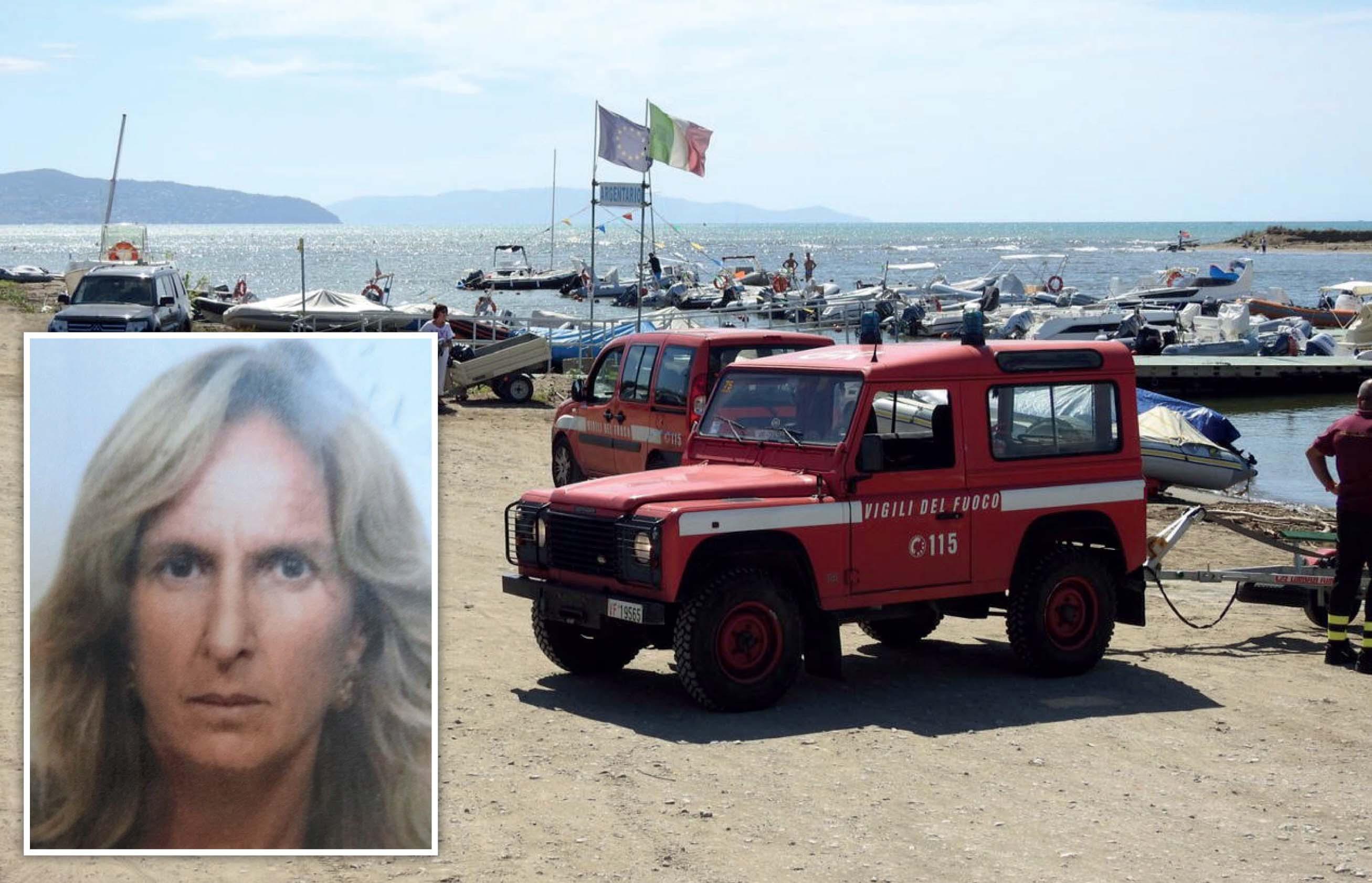 La donna scomparsa e uno dei mezzi dei vigili del fuoco utilizzati per la ricerca