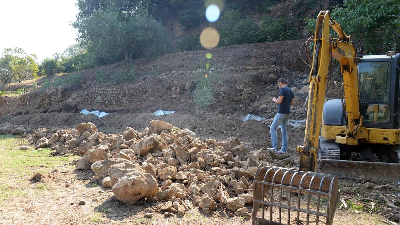 Una delle prime immagini dell'anfiteatro scoperto a Volterra (foto Franco Silvi)