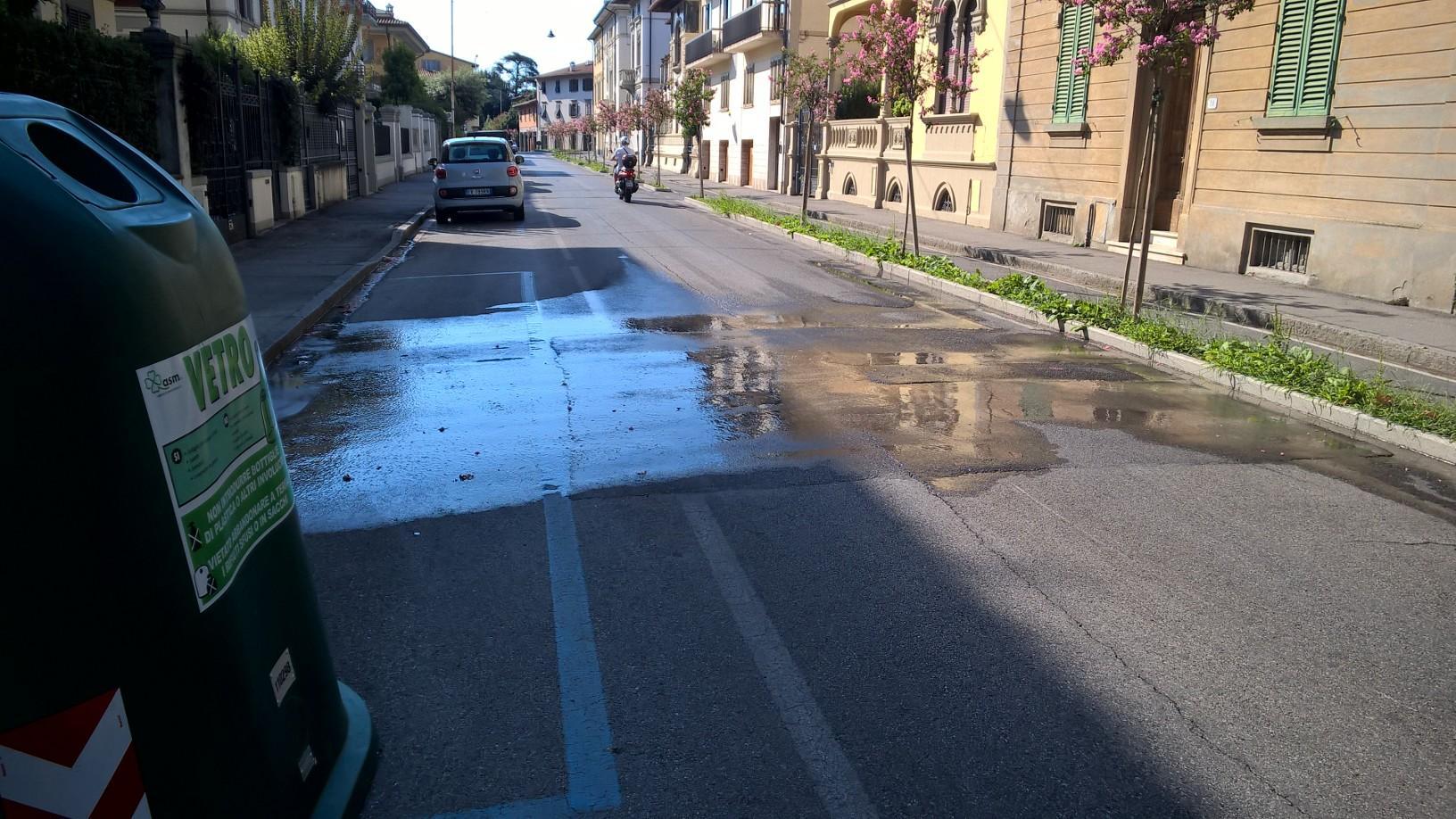 Perdita d'acqua in via Amendola (foto Sandro Ciardi)