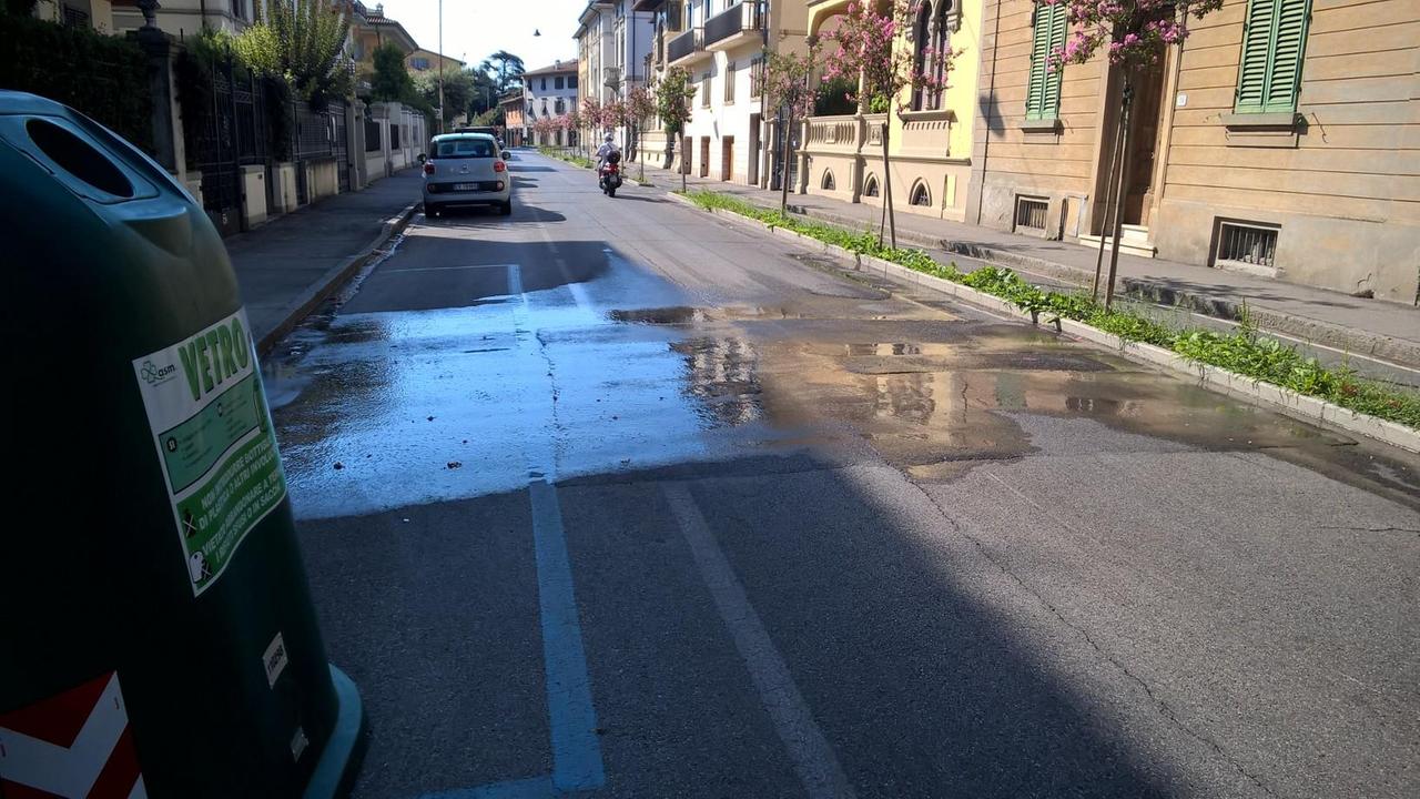 Perdita d'acqua in via Amendola (foto Sandro Ciardi)