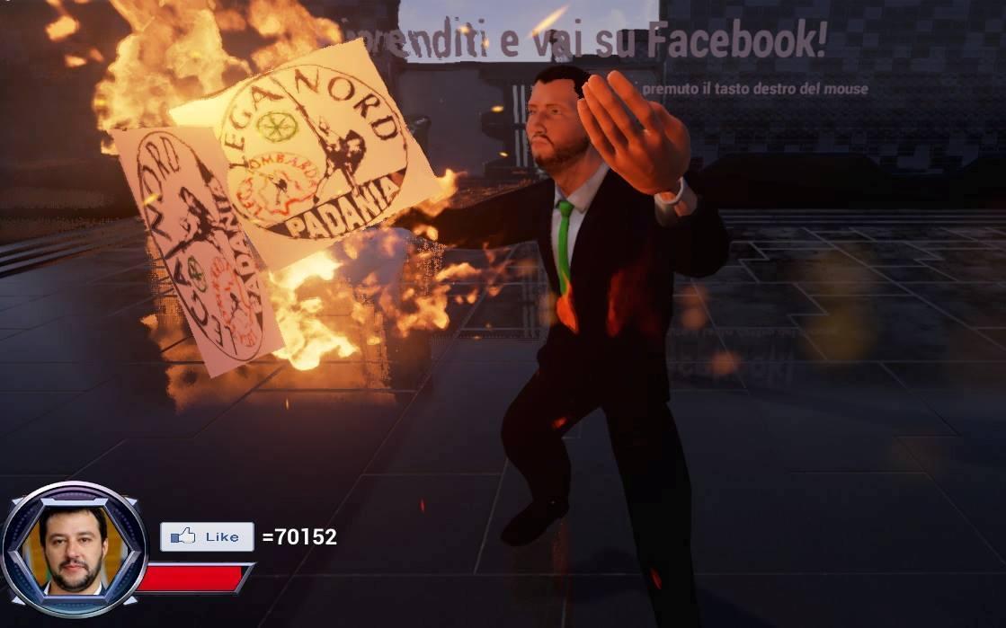 Un frame estratto dal videogame creato da Marco Alfieri sulle imprese di Salvini
