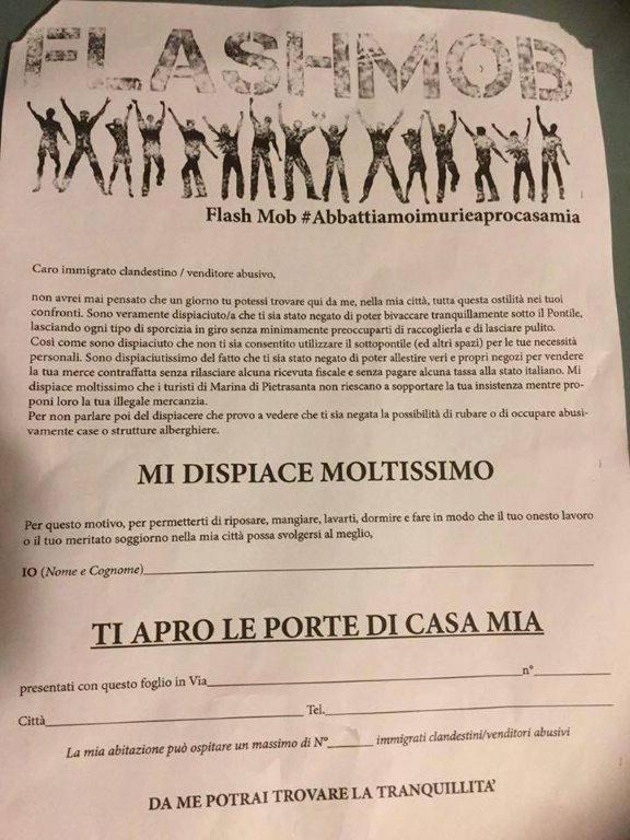 Il volantino postato su Facebook