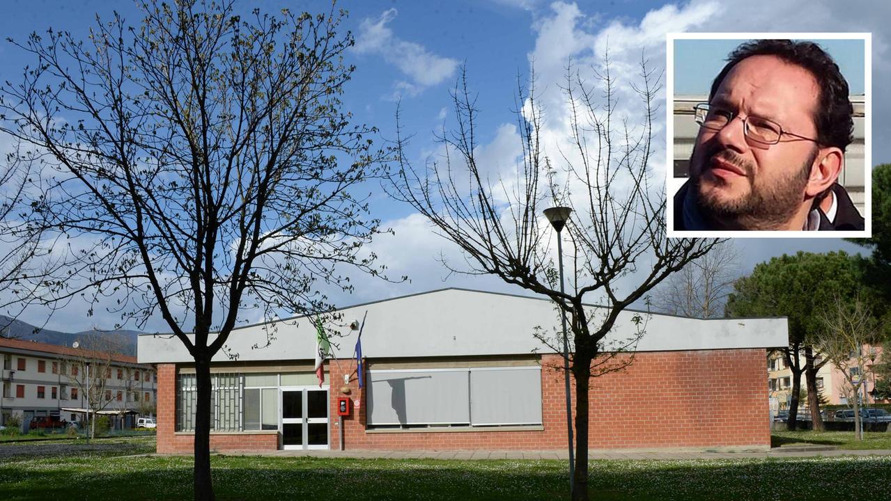 Una scuola nel comune di Calcinaia e, nel riquadro, il preside Luca Pierini