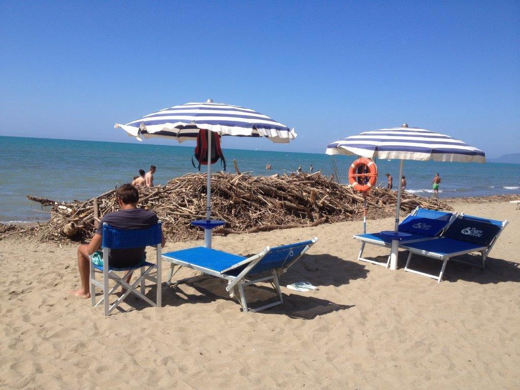 Quintali di legna spiaggiati davanti al bagno Sirena 