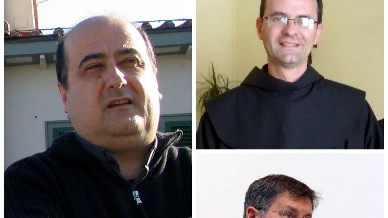 A sinistra don Massimo Malinconi, sopra fra' Roberto Bellato, sotto don Helmut Szeliga