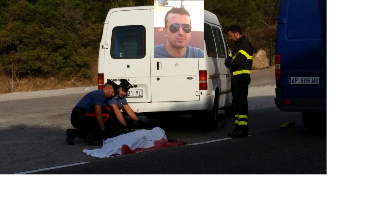 Il cadavere di Luca Gaetano Eros Pecoraro (riquadro) e il furgone che lo ha investito