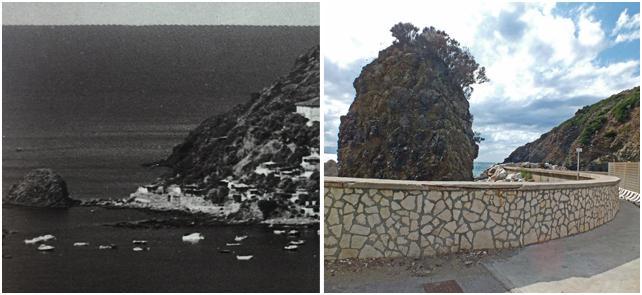 Lo scoglio com'era prima dei lavori del porto e adesso