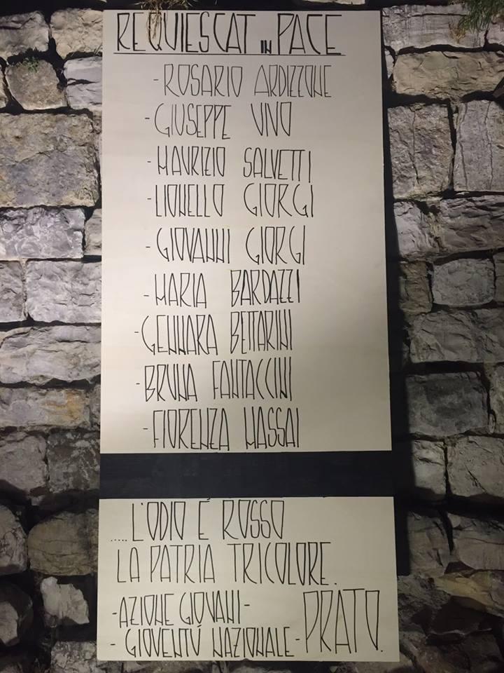 Il cartello coi nomi delle vittime del 1944 al Castello dell'Imperatore