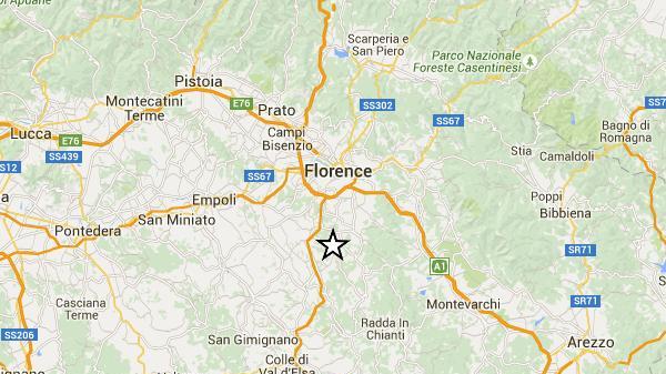 La localizzazione dell'epicentro secondo l'Istituto di geofisica