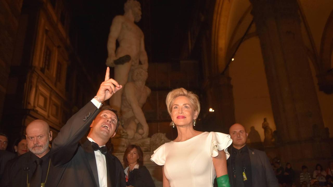 Sharon Stone e il sindaco di Firenze Dario Nardella