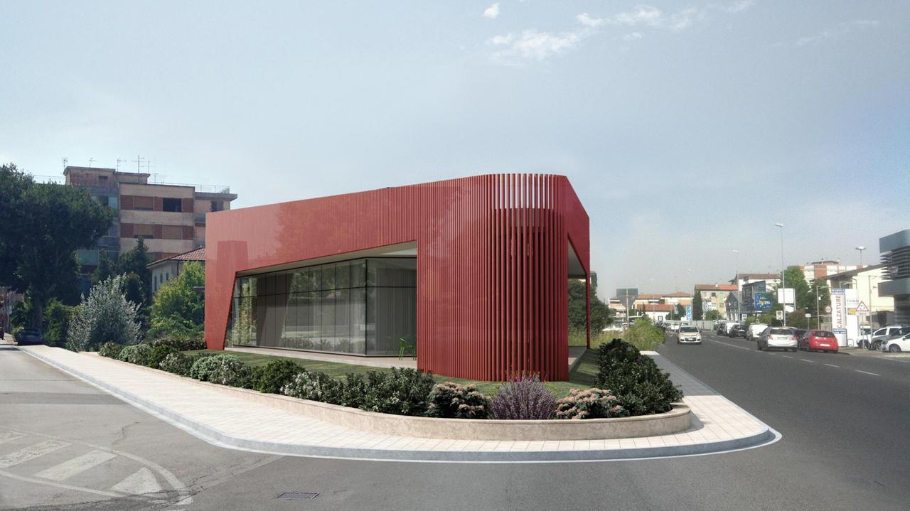Il rendering mostra come sarà recuperata l’area dov’era il distributore