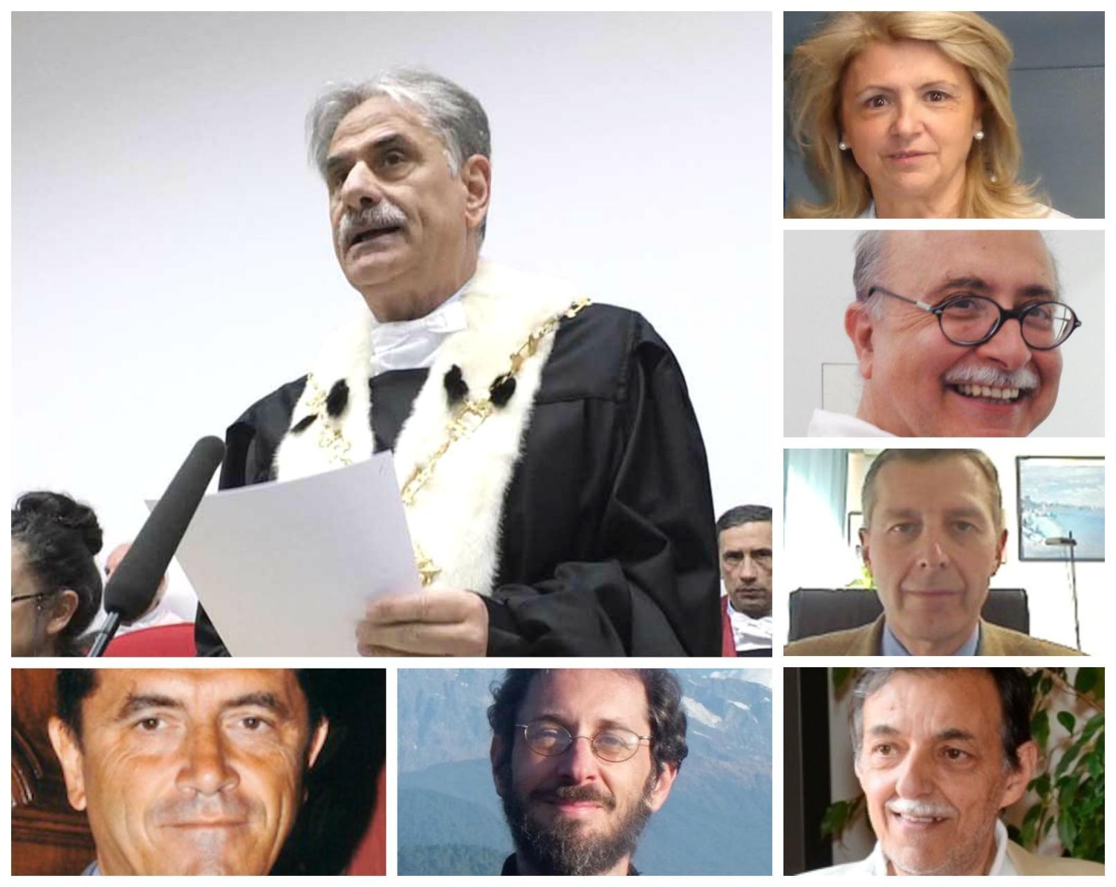 In senso orario: il rettore Massimo Augello, Anna Maria Raspolli Galletti, Giuseppe Petralia, Mauro Ferrari, Claudio Palazzolo, Marco Abate, Marco Raugi