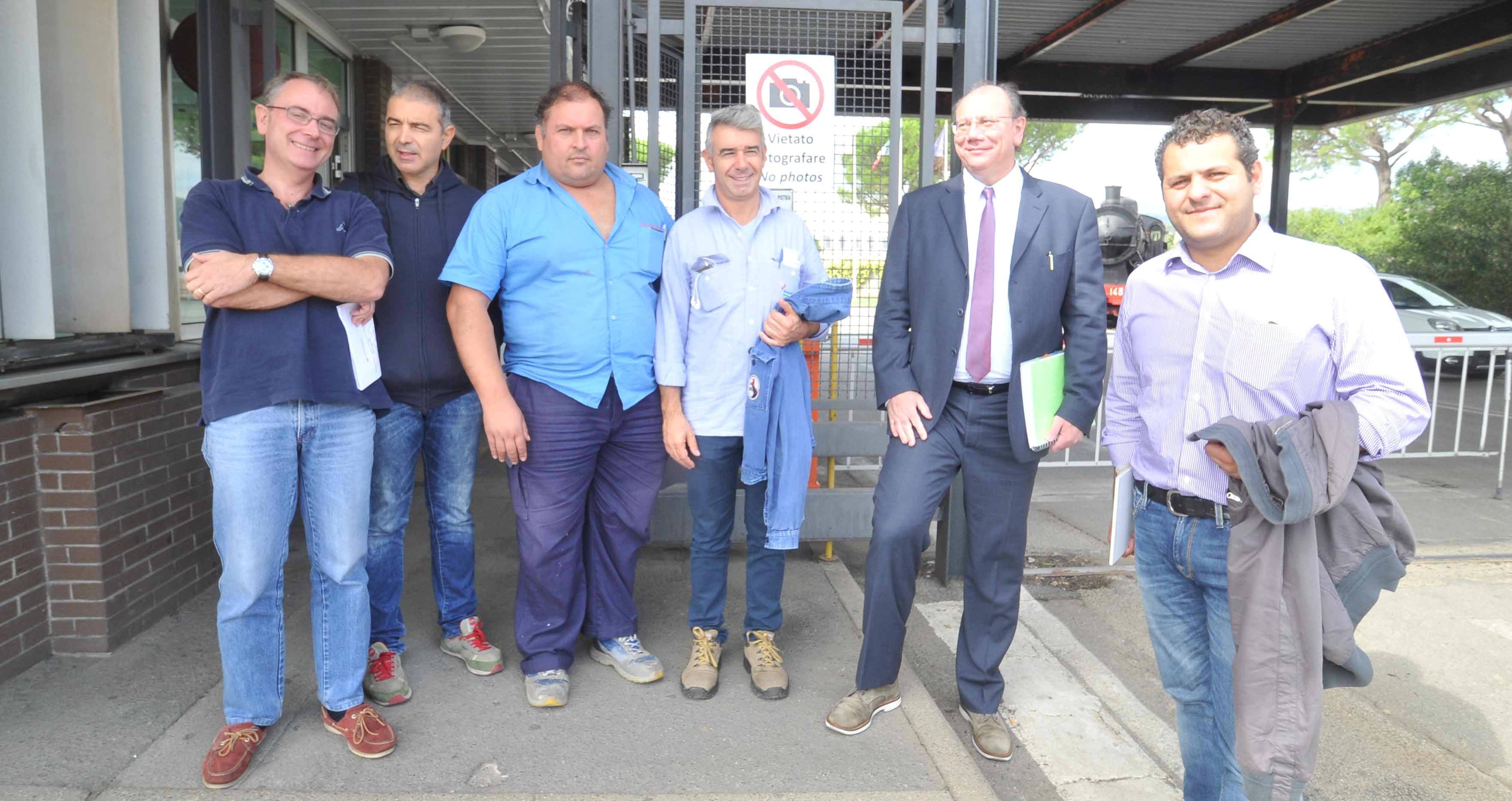 I sindacalisti Breda: da sinistra Alberghini, Mattii, Tonioni, Fabbri, Zanetti e Fontana