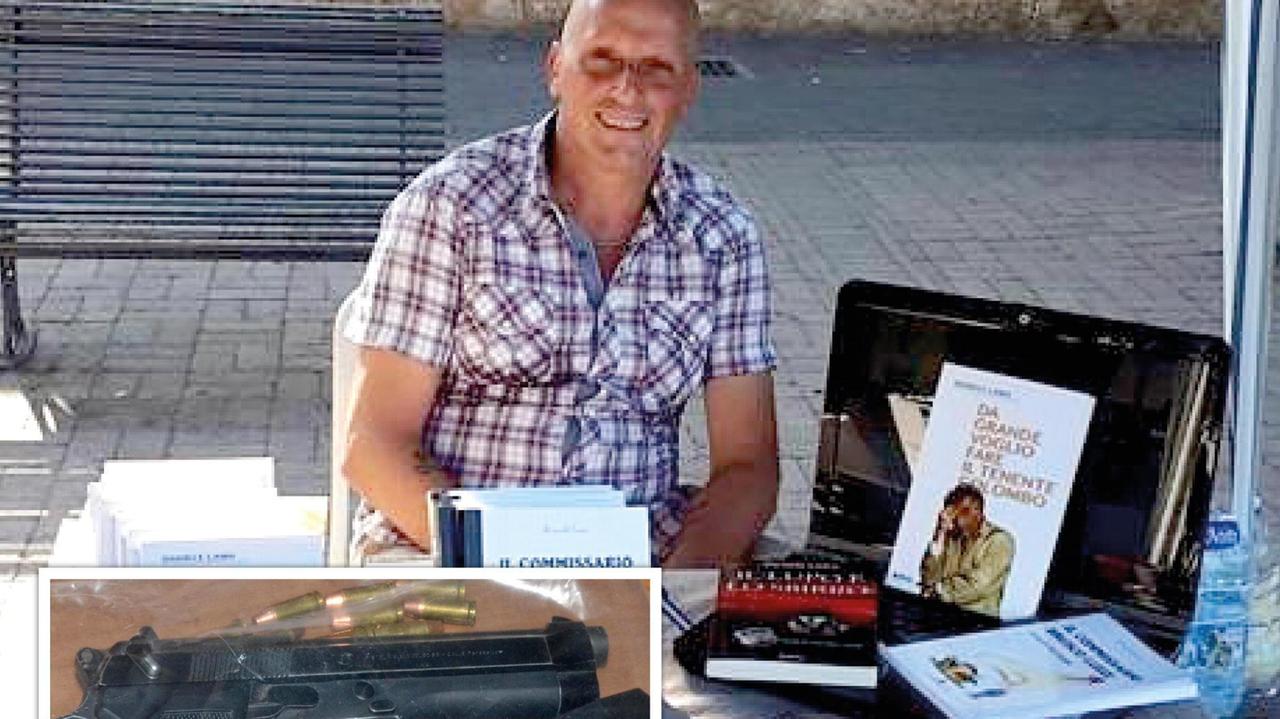 Daniele Trubiano e la pistola d'ordinanza usata durante la rapina