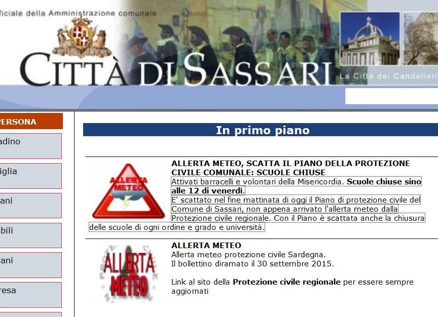 L'home page del Comune di Sassari