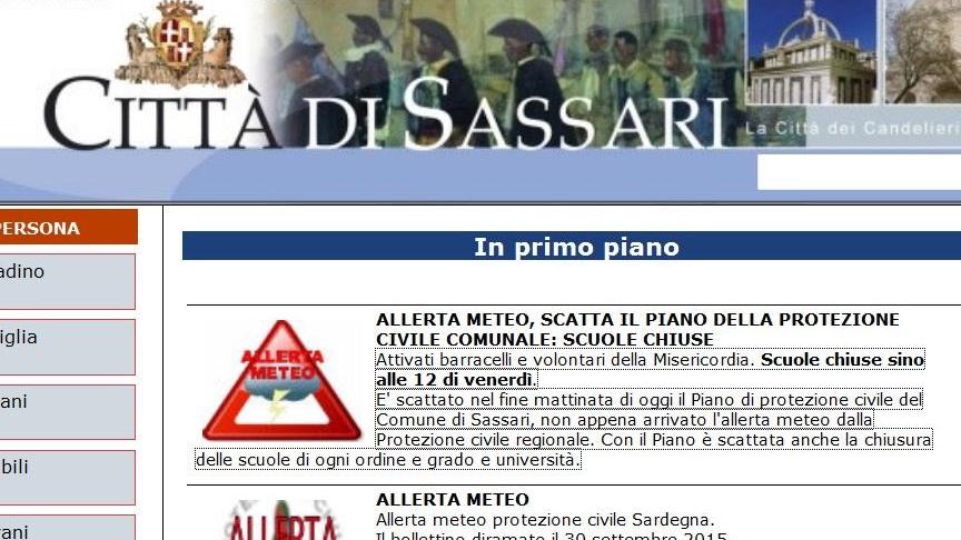 L'home page del Comune di Sassari