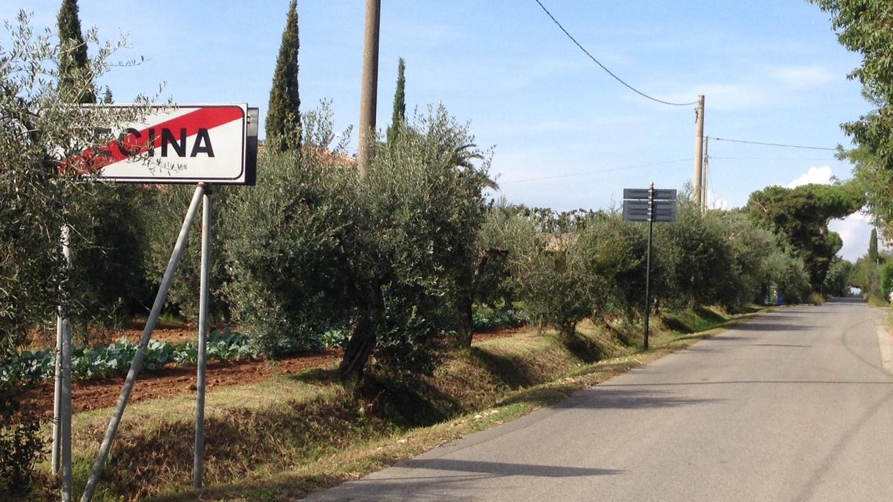 Il cartello che indica l'uscita da Cecina