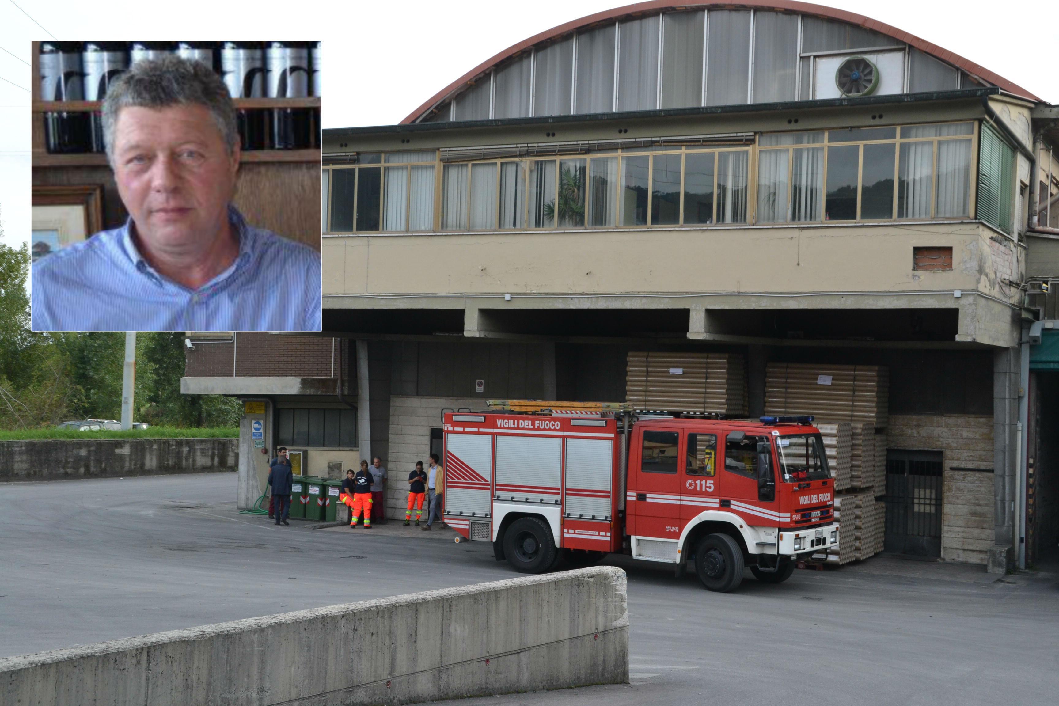 La Toscopaper, azienda in cui è avvenuto l'incidente; nel riquadro Ronni Lombardi, la vittima