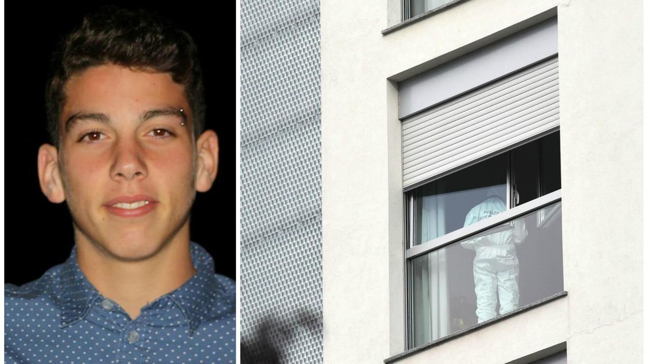 Elia Barbetti, la vittima. A destra, i Ris al lavoro nella stanza d'albergo da cui è caduto