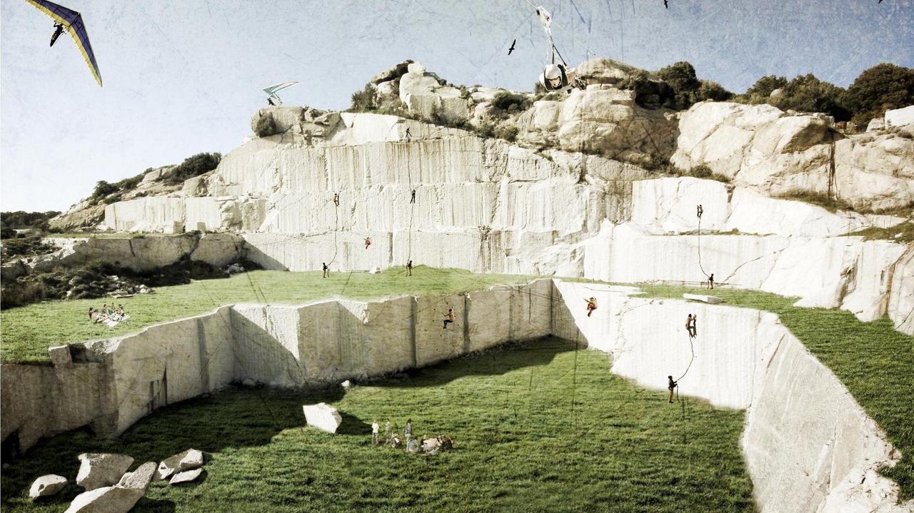 Una delle cave di Calangianus nel rendering di Giuseppe Pirisinu