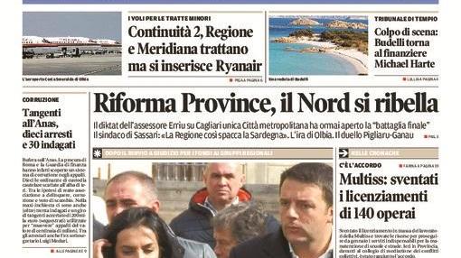 La Nuova Sardegna - Prima pagina - 23 ottobre 2015