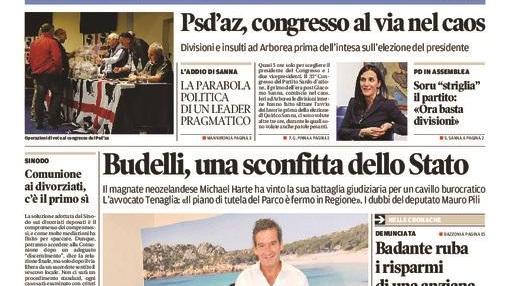 La Nuova Sardegna - Prima pagina - 25 ottobre 2015