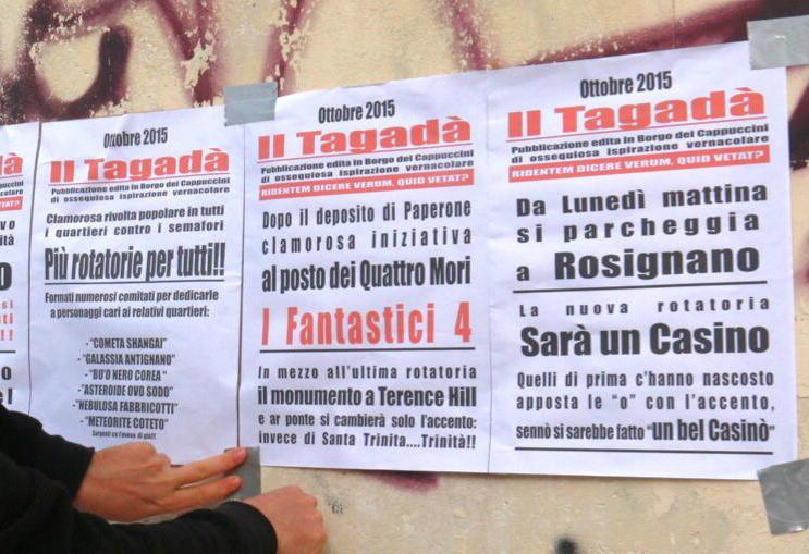 Locandine anti-rotatoria in Borgo è protesta 