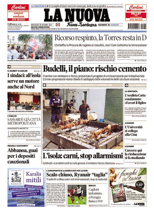 La Nuova Sardegna - Prima pagina - 28 ottobre 2015