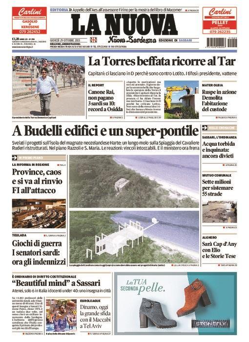 La Nuova Sardegna - Prima pagina - 29 ottobre 2015 