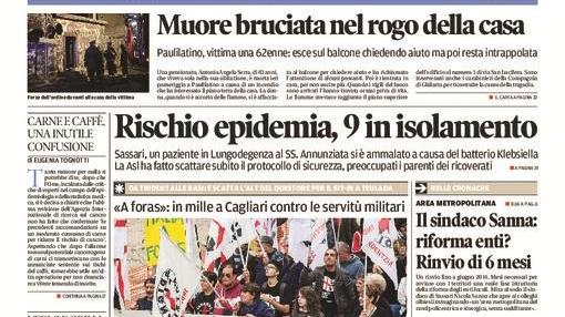 La Nuova Sardegna - Prima pagina - 1 novembre 2015