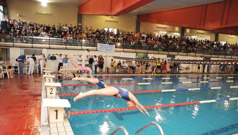 Una gara all'interno della piscina di Cecina
