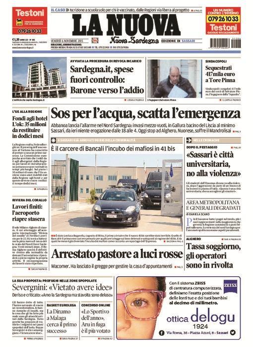 La Nuova Sardegna - Prima pagina - 6 novembre 2015