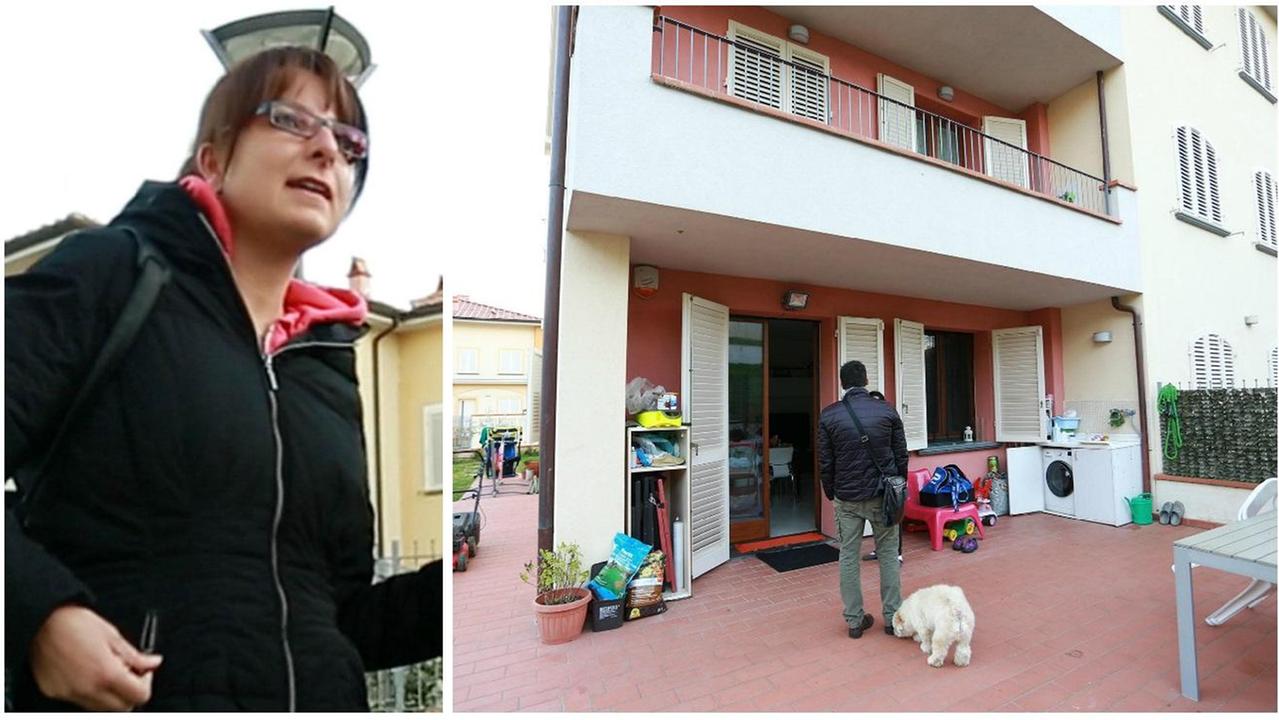 Stefania Loprete e l’appartamento (al primo piano) raggiunto dai ladri-arrampicatori attraverso la grondaia (Foto Agenzia Carlo Sestini)