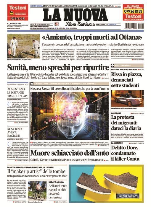La Nuova Sardegna - Prima pagina - 12 novembre 2015