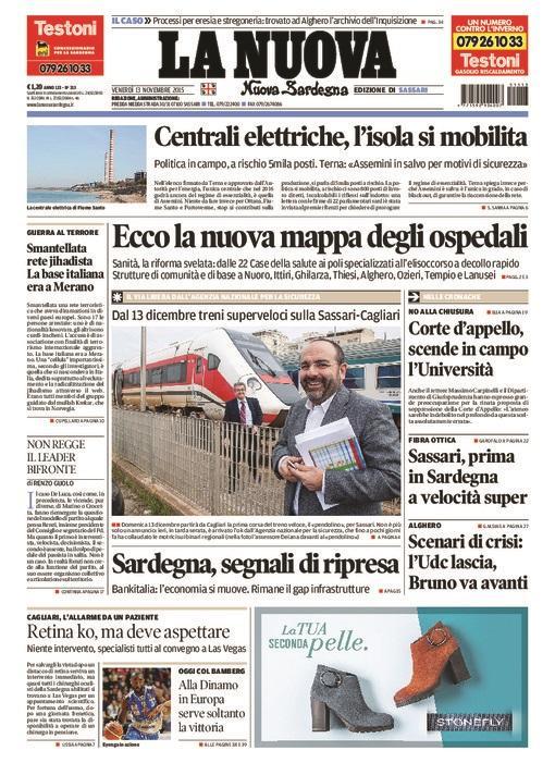 La Nuova Sardegna - Prima pagina - 13 novembre 2015