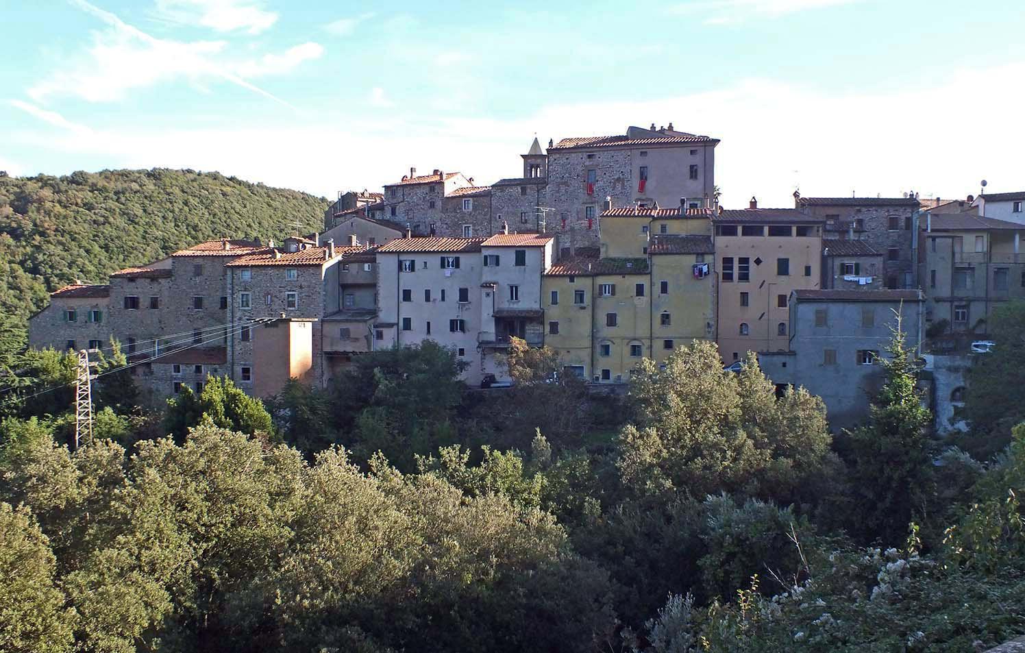 Un'immagine dell'abitato di Sassetta, intorno solo bosco (foto Paolo Barlettani)