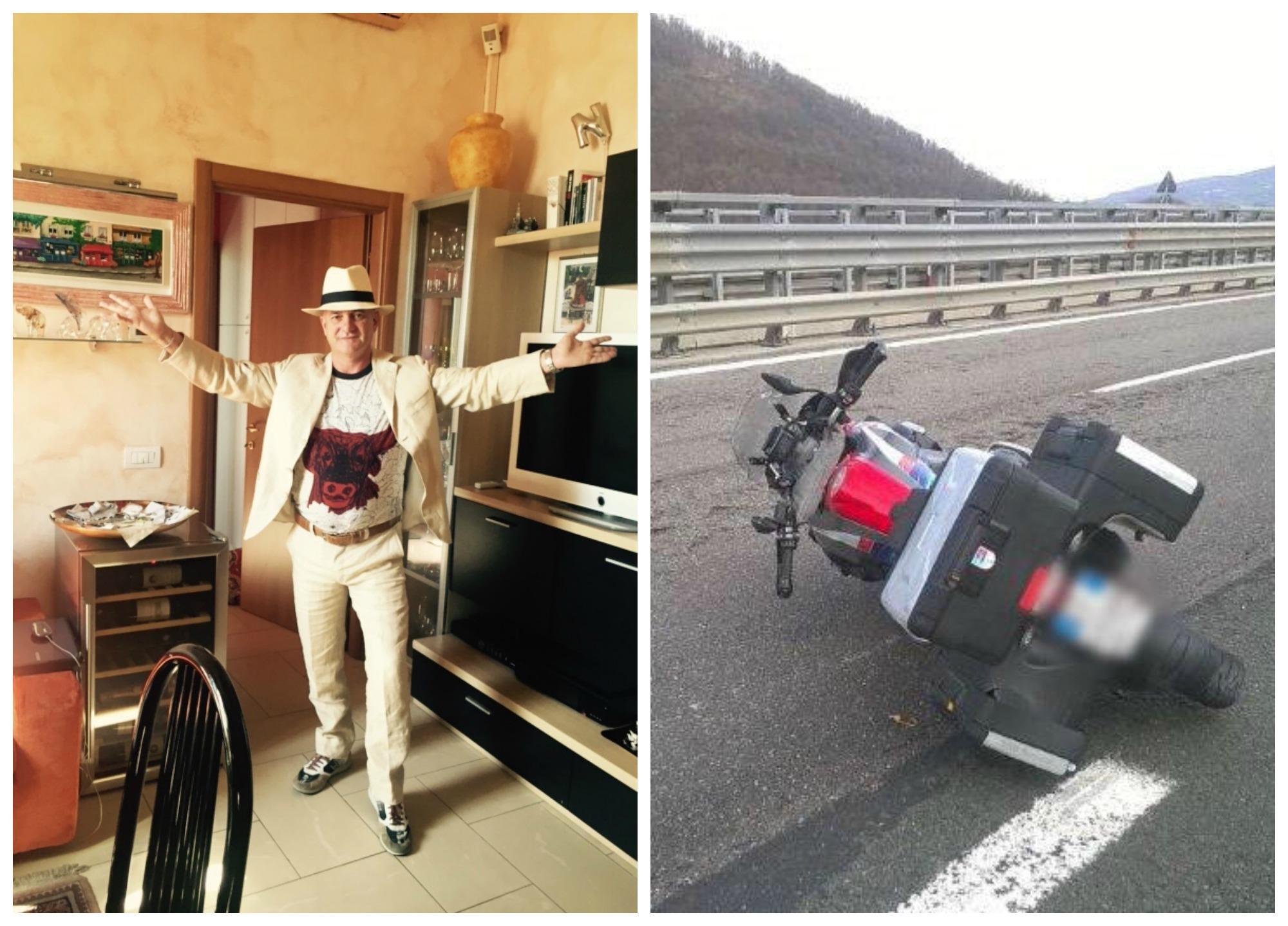 La vittima dell'incidente e la sua moto sull'autostrada A15