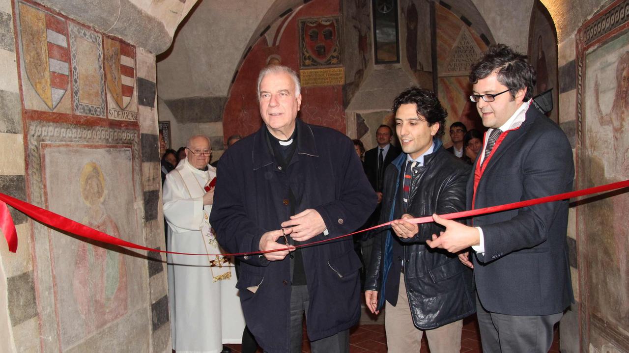 L'inaugurazione della biglietteria unica: don Nedo Mannucci, Francesco Marini e l'assessore Simone Mangani