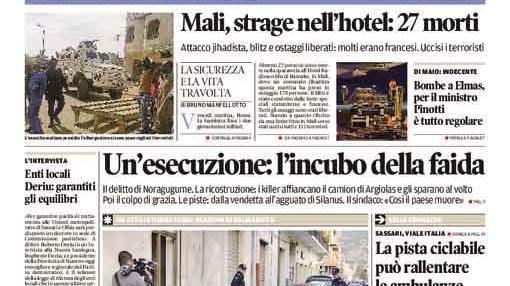 La Nuova Sardegna - Prima pagina - 21 novembre 2015 