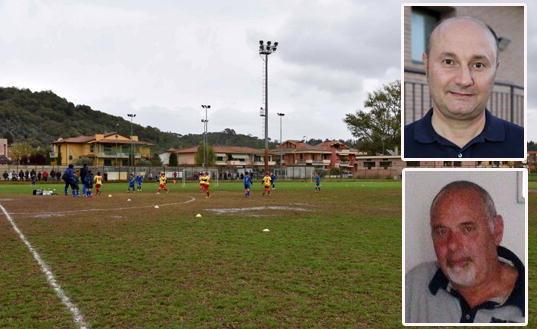 Il campo sportivo di Limite sull’Arno e a destra Bonatti e Luciano Lari