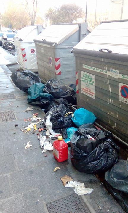 La spazzatura per terra in via Cavalletti (foto della lettrice Stefania Scotto)