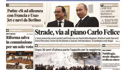 La Nuova Sardegna - Prima pagina - 27 novembre 2015