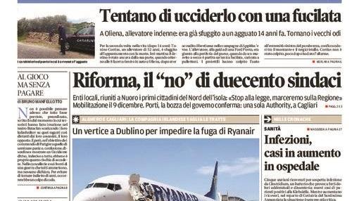 La Nuova Sardegna - Prima pagina - 28 novembre 2015