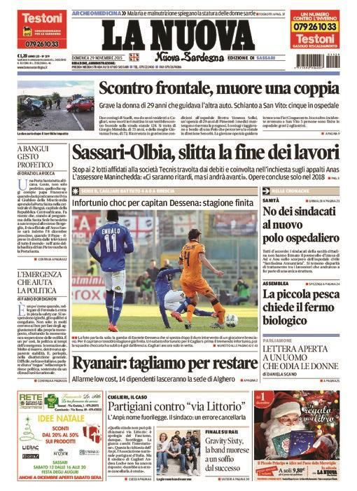 La Nuova Sardegna - Prima pagina - 29 novembre 2015