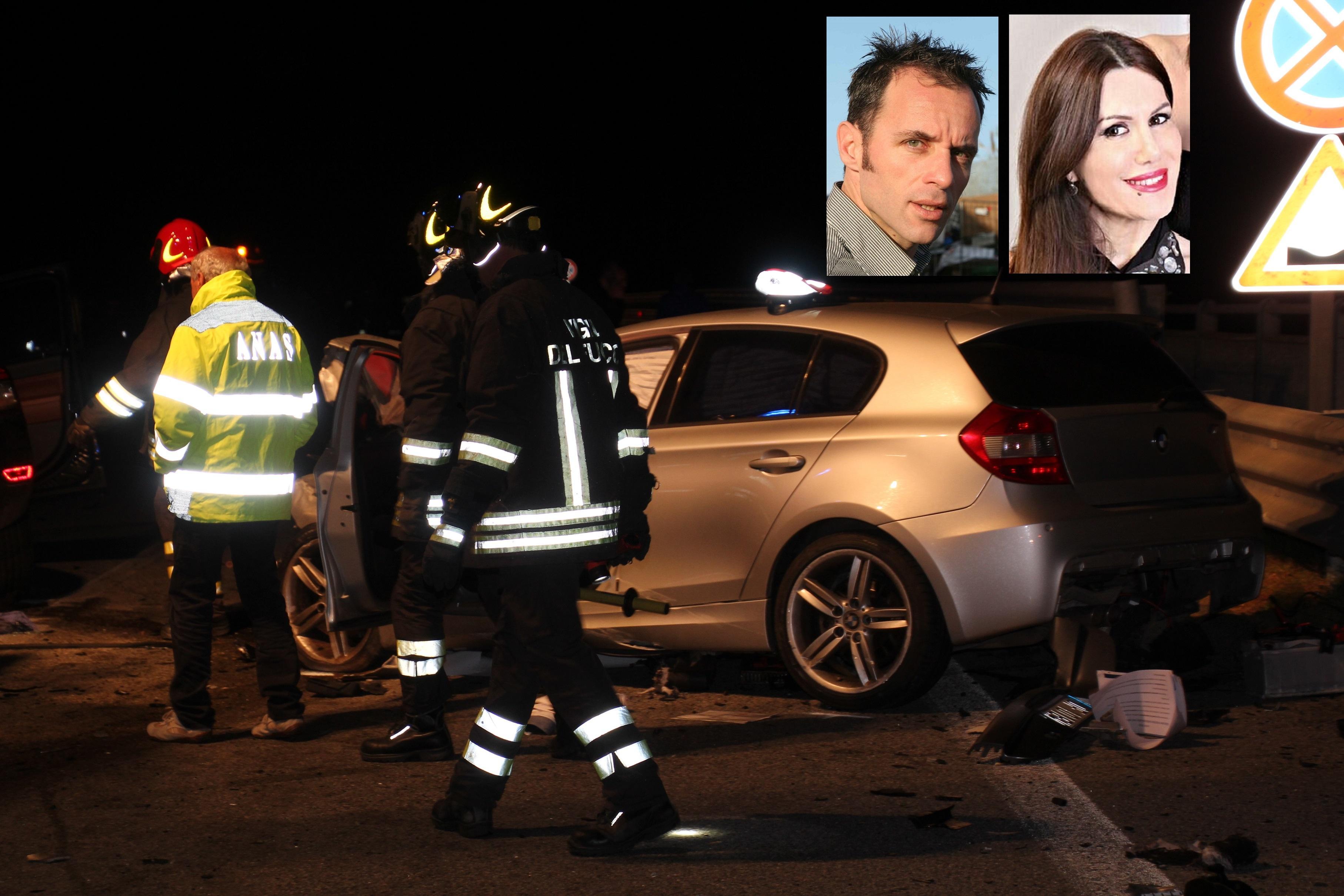 Un'immagine dell'incidente; nei riquadri Fabrizio Selenu e Mary Emme