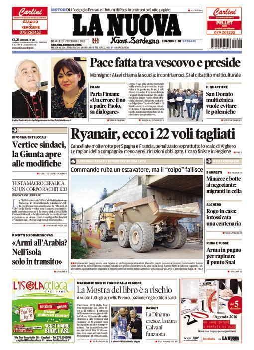 La Nuova Sardegna - Prima pagina - 2 dicembre 2015