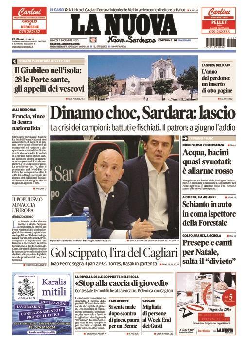 La Nuova Sardegna - Prima pagina - 7 dicembre 2015