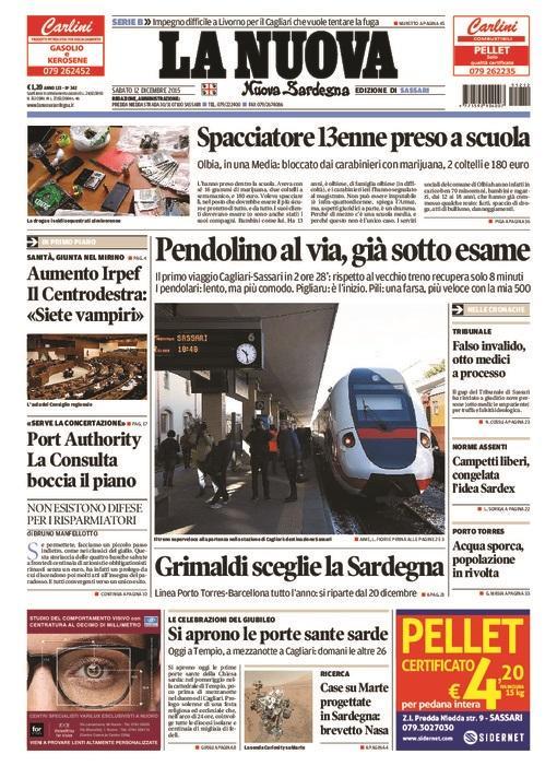 La Nuova Sardegna - Prima pagina - 12 dicembre 2015