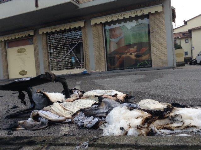 I danni provocati dall'incendio nel centro benessere Erbo-spa di via Bologna (Foto Batavia)